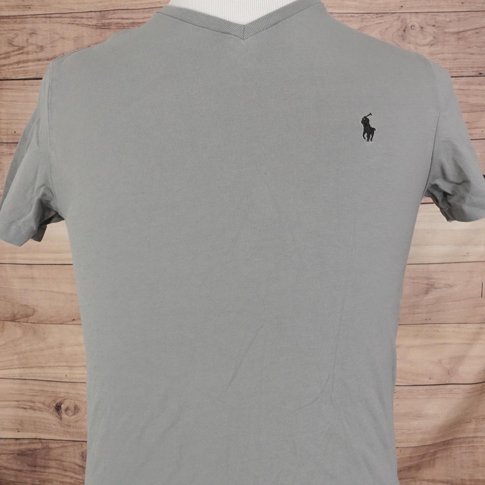 Polo Ralph Lauren Shirt Mens Small Gray V Neck Pony Logo Cotton Casual Tee